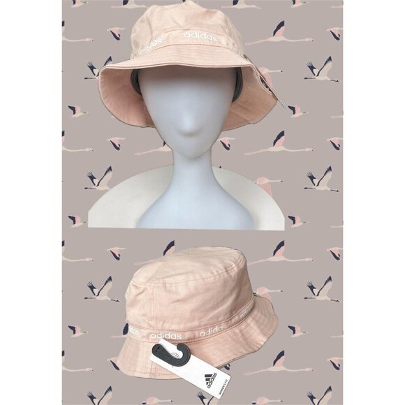 Adidas Logo Pink Cotton Essential II Moisture-Wicking Inner Sweatband Bucket Hat - Picture 1 of 6